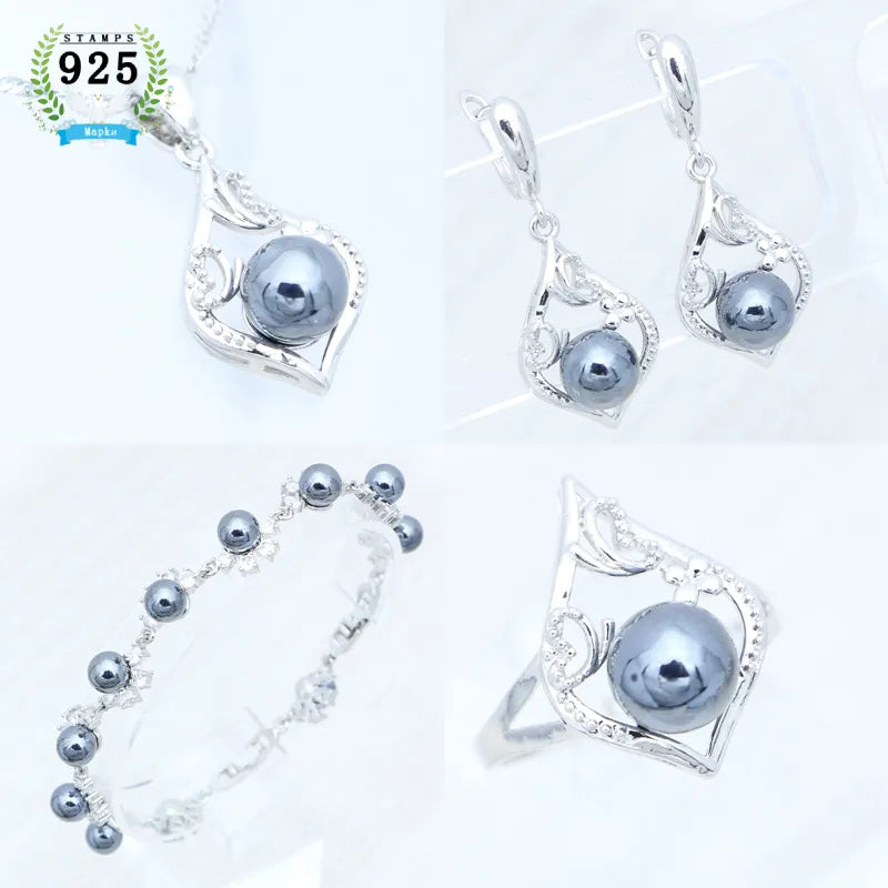 Women's 100% 925 Sterling Silver Pearl Geometric Jewelry Sets