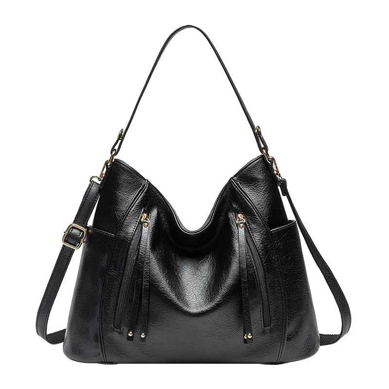 Women's PU Zipper Closure Solid Pattern Luxury Shoulder Bag