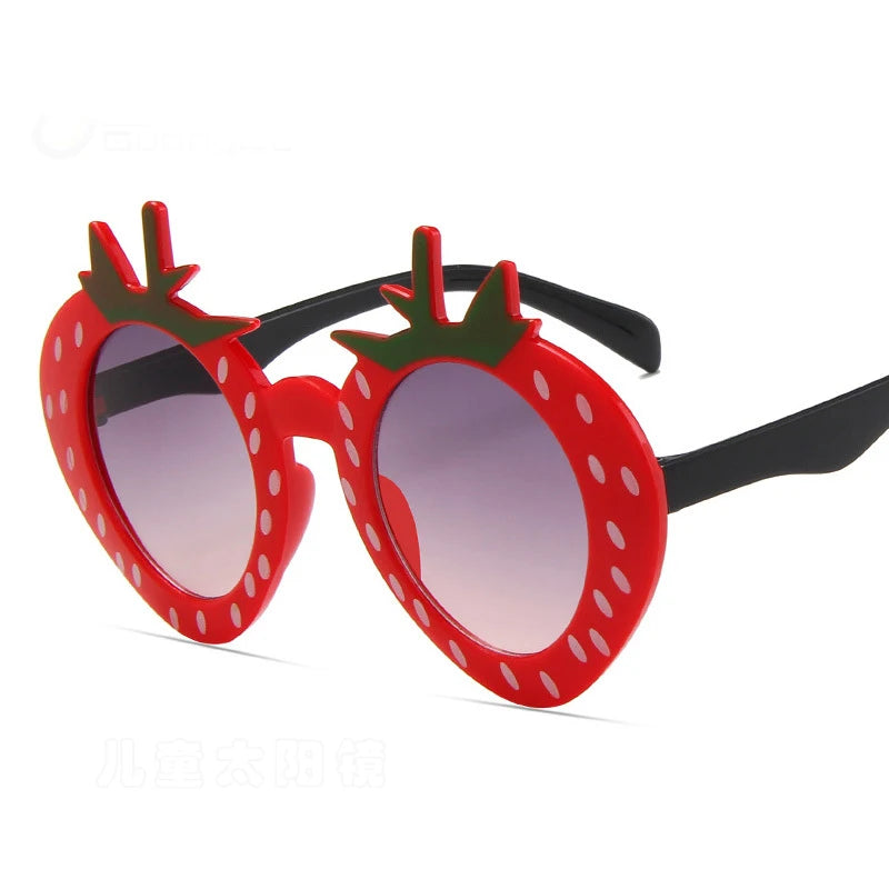 Kid's Plastic Frame Glass Lens Strawberry Shape UV400 Sunglasses