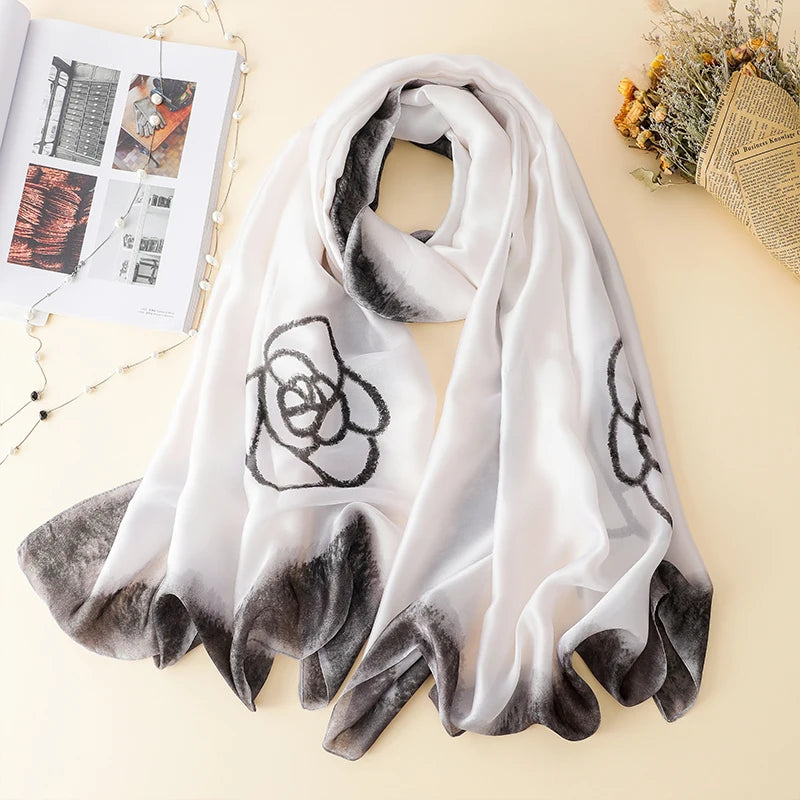 Women's Silk Neck Wrap Floral Pattern Trendy Beach Scarves