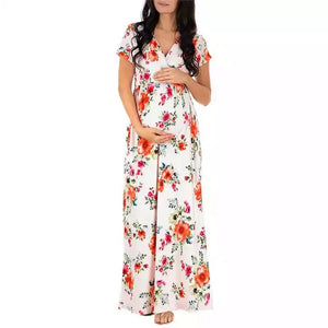 Women’s Polyester V-Neck Short Sleeves Floral Maternity Dress