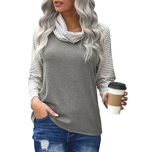 Women's Polyester Turtleneck Long Sleeves Striped Pattern Tops