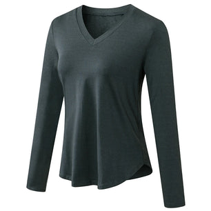 Women's Polyester V-Neck Long Sleeve Breathable Yoga Workout Top