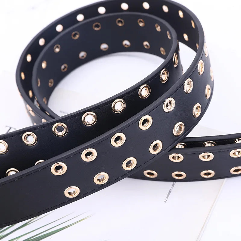 Women's PU Leather Adjustable Strap Pin Buckle Closure Solid Belts