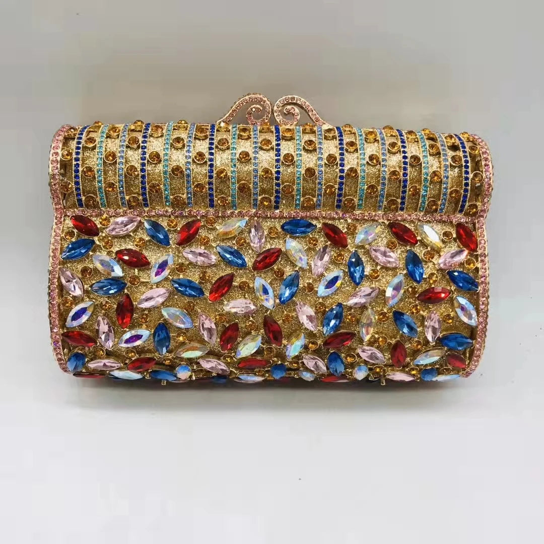 Women's Metallic Hasp Closure Rhinestone Pattern Wedding Clutch