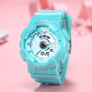 Kid's Acrylic Buckle Clasp Round Shaped Electronic Waterproof Watch