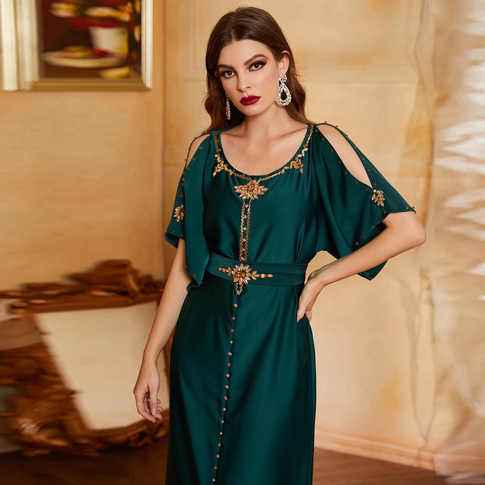 Women's Arabian Acrylic Full Sleeve Embroidered Elegant Dress