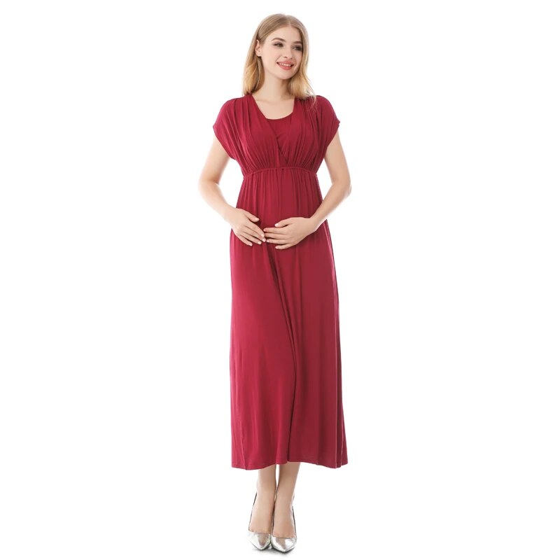 Women's Spandex V-Neck Short Sleeve Breastfeeding Maternity Dress