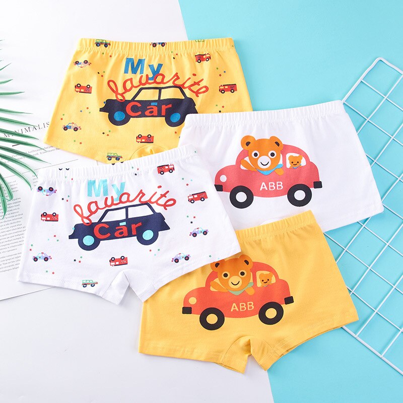 Kid's Boy 4Pcs Cotton Quick-Dry Car Pattern Underwear Shorts