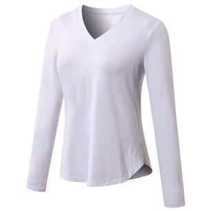 Women's Polyester V-Neck Long Sleeve Breathable Yoga Workout Top