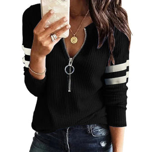 Women's Polyester O-Neck Long Sleeves Striped Pattern Casual Tops