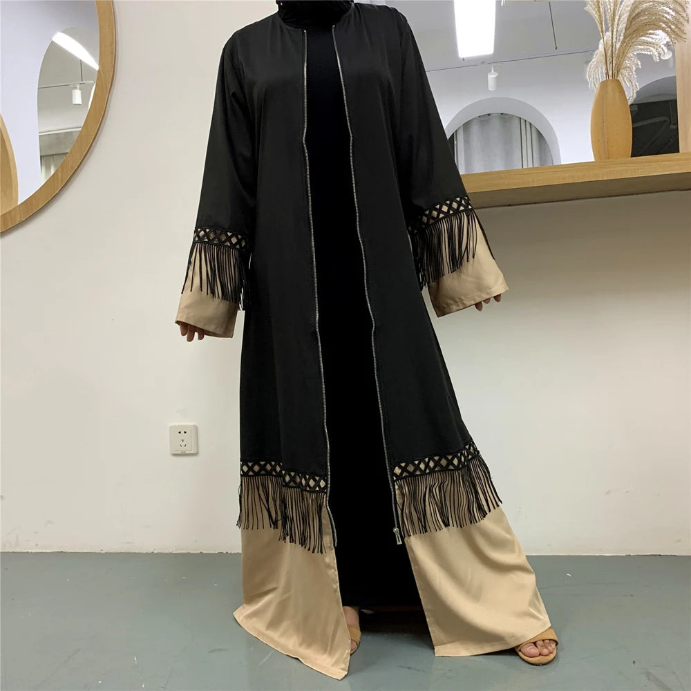 Women's Arabian Polyester Full Sleeve Patchwork Casual Abaya