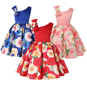 Kid's Cotton Diagonal-Neck Sleeveless Floral Pattern Clothes