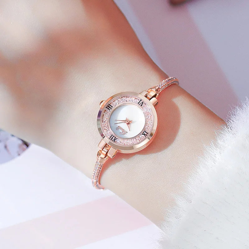 Women's Stainless Steel Round Shaped Rhinestone Quartz Watch