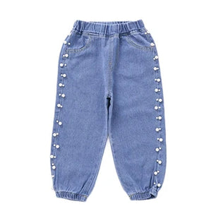 Kid's Cotton Mid Elastic Waist Closure Casual Denim Trousers