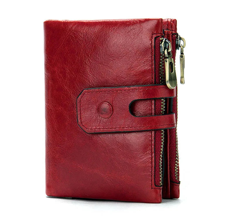 Women's Genuine Leather Zipper Hasp Closure Solid Pattern Wallets