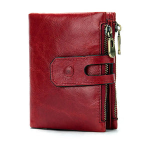 Women's Genuine Leather Zipper Hasp Closure Solid Pattern Wallets