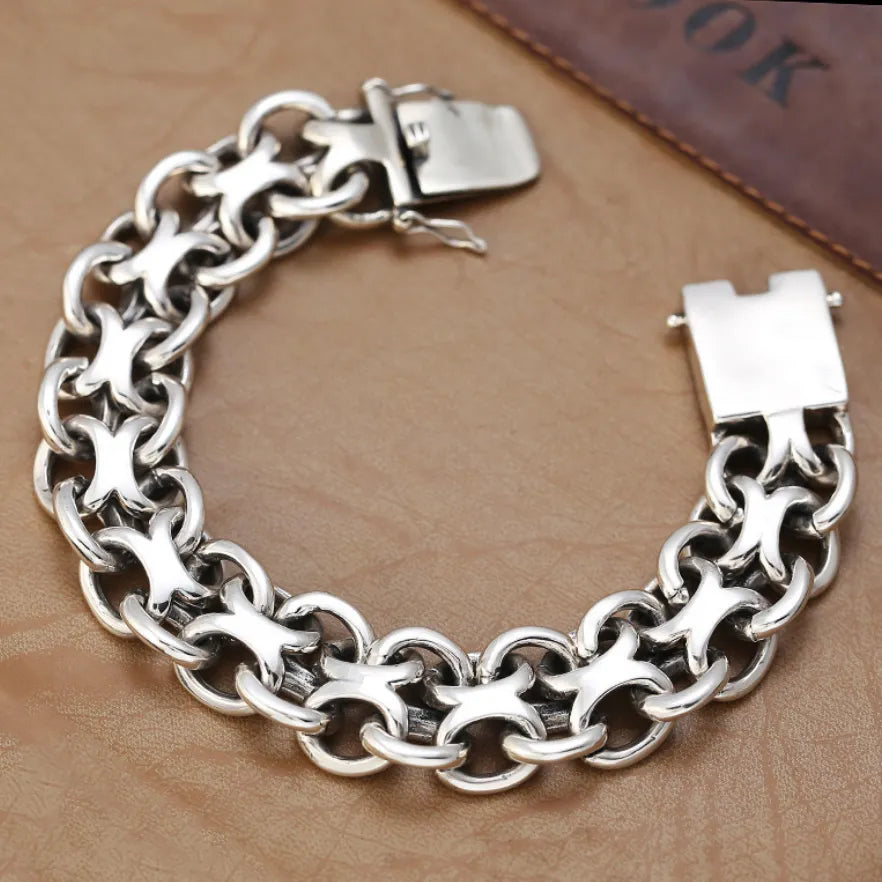 Men's 100% 925 Sterling Silver Cross Pattern Ethnic Bracelet