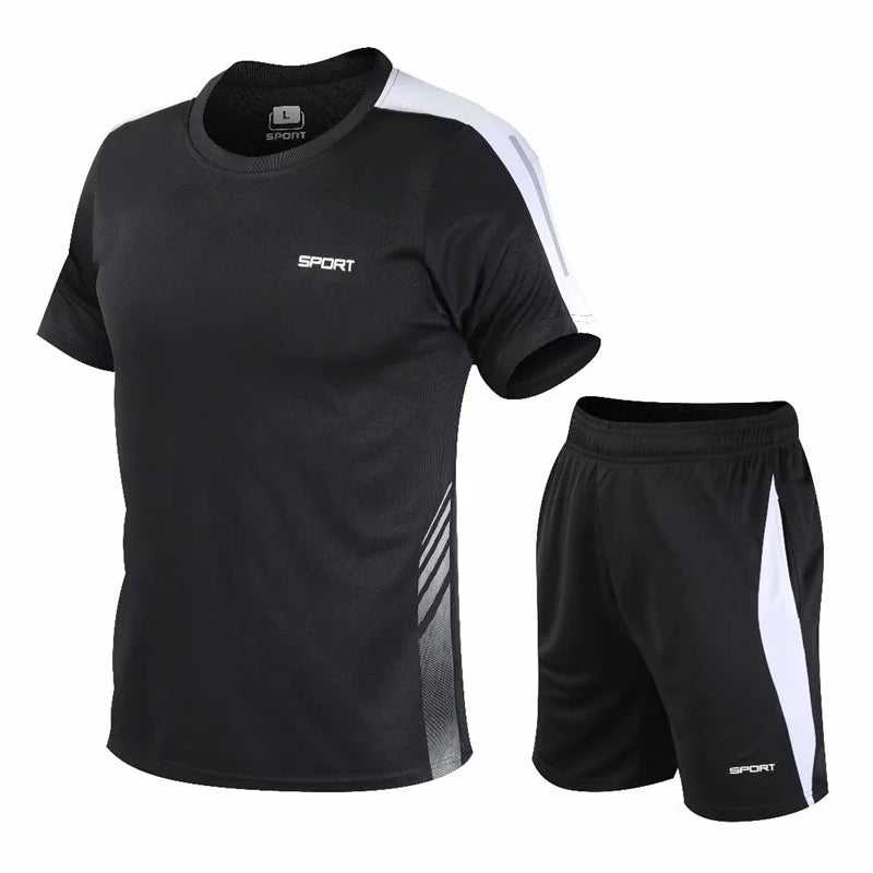 Men's Polyester O-Neck Short Sleeve Printed Pattern Sports Set