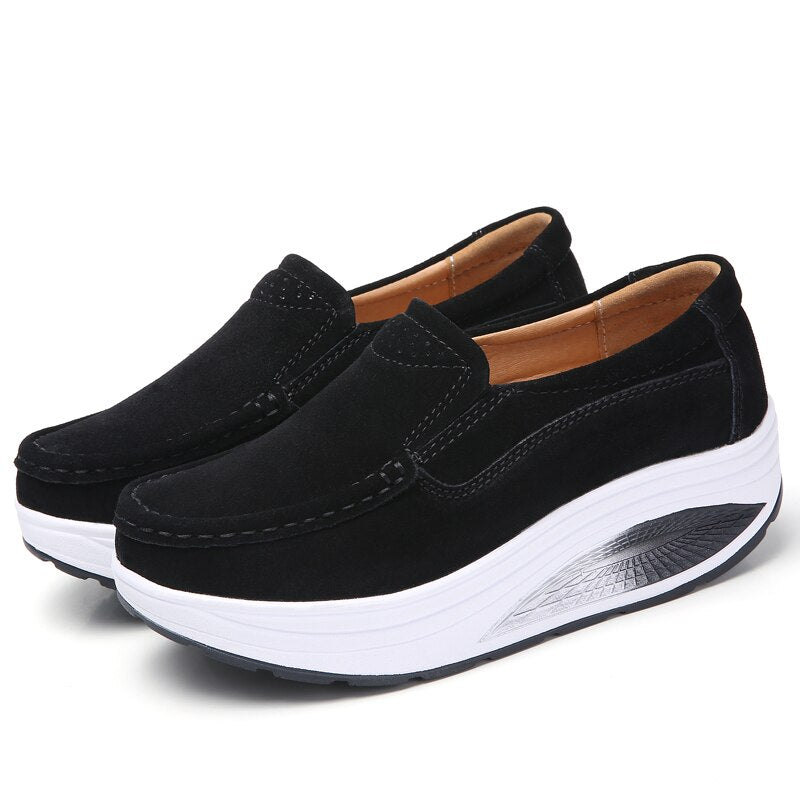 Women's Flock Round Toe Platform Slip-On Casual Wear Shoes