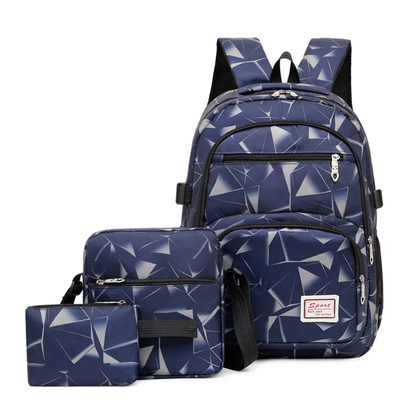 Kid's Oxford Zipper Closure Geometric Pattern School Backpack