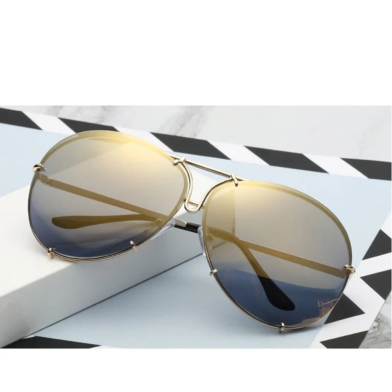 Women's Alloy Frame Acrylic Lens Oval Shaped Trendy Sunglasses