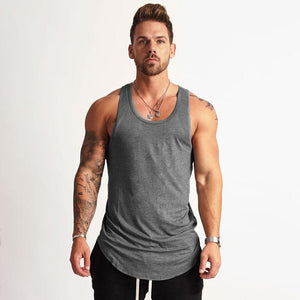 Men's O-Neck Cotton Sleeveless Fitness Sports Wear Solid Shirt