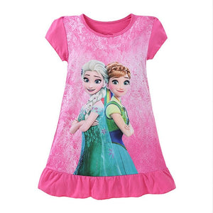 Kid's O-Neck Cotton Short Sleeves Cartoon Pattern Nightgowns