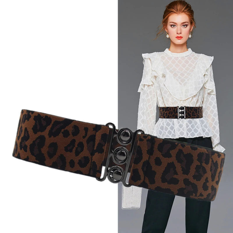 Women's Spandex Buckle Closure Leopard Pattern Trendy Belts