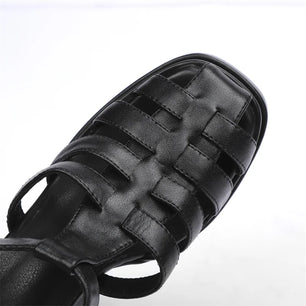 Women's Genuine Leather Round Toe Buckle Strap Closure Sandals