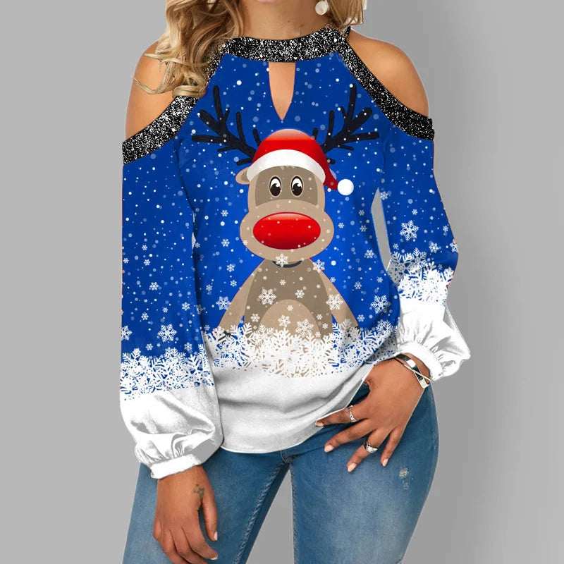 Women's Polyester O-Neck Long Sleeve Cartoon Pattern Casual Tops