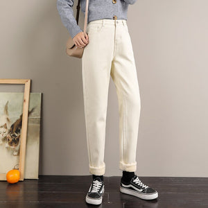 Women's Cotton Zipper Fly Closure High Waist Full Length Pants