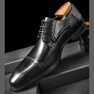 Men's Genuine Leather Square Toe Lace-Up Closure Formal Shoes