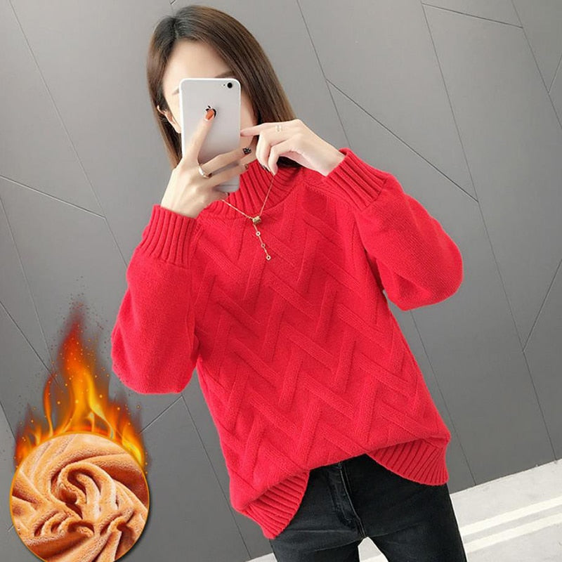 Women's Polyester Turtleneck Knitted Pattern Casual Wear Sweater