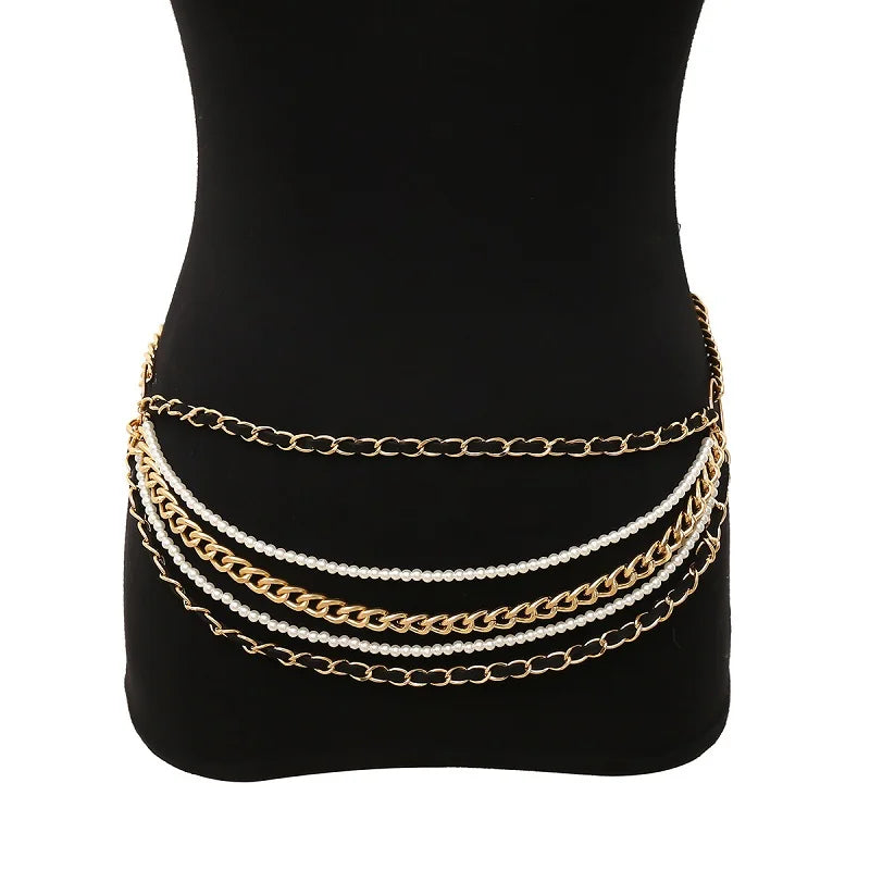 Women's Metal Buckle Closure Solid Pattern Trendy Chain Belts