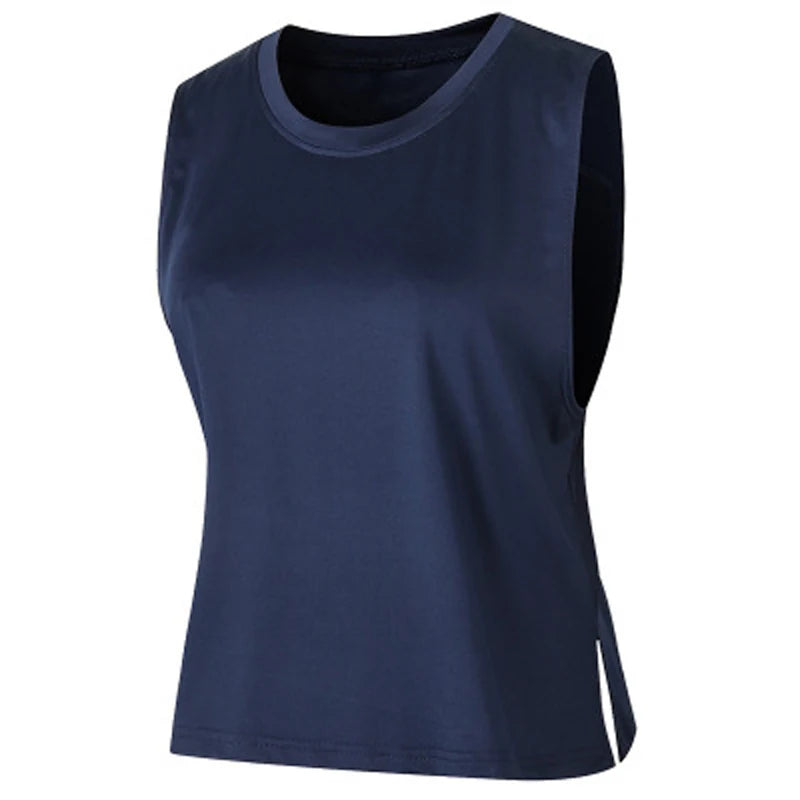 Women's Nylon O-Neck Sleeveless Shockproof Yoga Workout Top