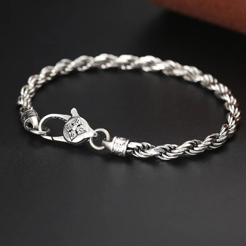 Men's 100% 925 Sterling Silver Geometric Shaped Ethnic Bracelet