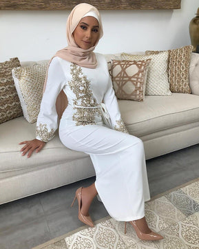 Women's Arabian O-Neck Polyester Full Sleeves Casual Wear Dress