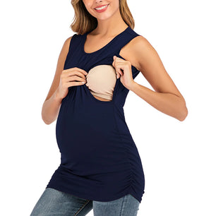 Women's Polyester O-Neck Sleeveless Solid Pattern Maternity Top