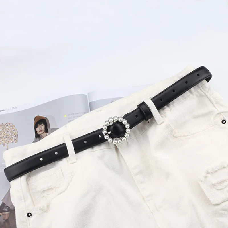 Women's PU Leather Adjustable Strap Buckle Closure Solid Belts