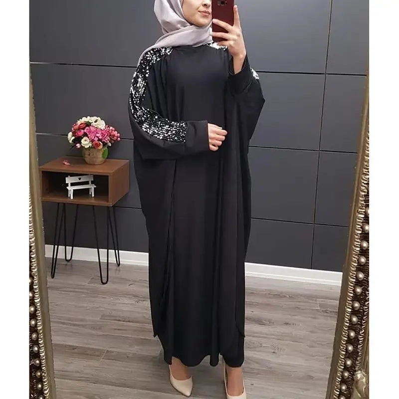 Women's Arabian Polyester Full Sleeve Sequined Pattern Abaya