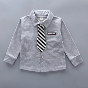 Kid's Cotton Turn-Down Collar Full Sleeve Double Breasted Clothes