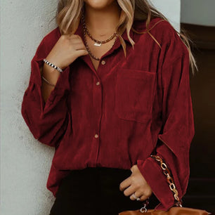 Women's Polyester Turn-Down Collar Long Sleeves Casual Blouse