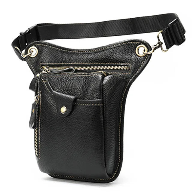 Men's Genuine Leather Solid Pattern Zipper Multifunction Waist Pack