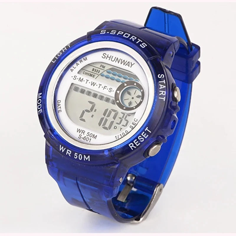 Kid's Alloy Frame Round Shaped Waterproof Trendy Sports Watch