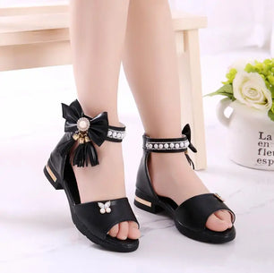 Kid's PU Peep Toe Rhinestone Pattern Hook Loop Closure Sandals