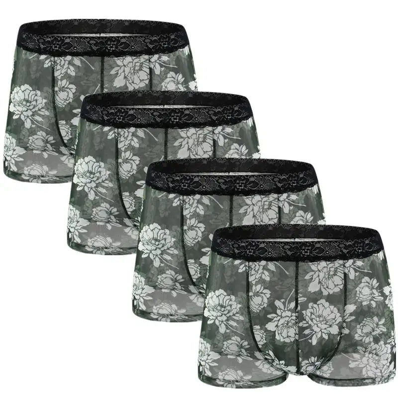 Men's 4 Pcs Nylon Breathable Floral Pattern Loose Boxer Shorts