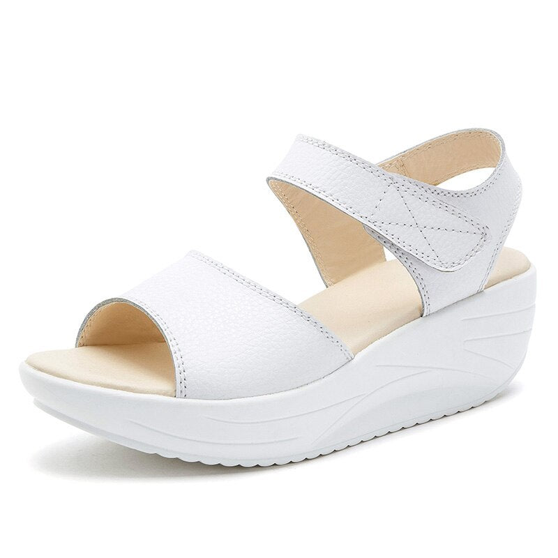 Women's Split Leather Hook Loop Closure Solid Casual Sandals