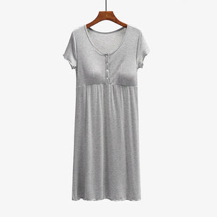 Women's Viscose V-Neck Short Sleeves Pleated Maternity Dress