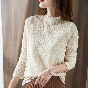 Women's Acrylic O-Neck Long Sleeve Casual Wear Embroidery Blouse